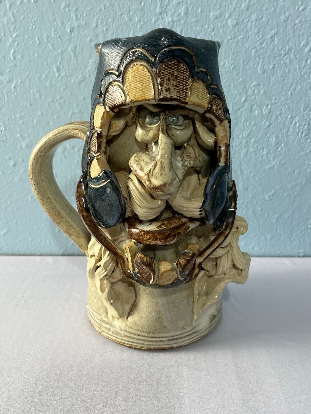 Ugly Face Mug Beer Stein Handmade Folk Art Pottery Renaissance Whimsical